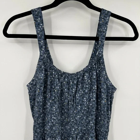tentree Woven Canyon Blue Flourish Floral Smocked Crepe Dress Cottagecore Medium - Picture 2 of 12